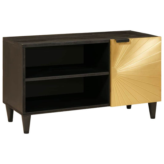 Mobile TV Nero e Oro 80 x 33 x 46 cm legno massello di mango