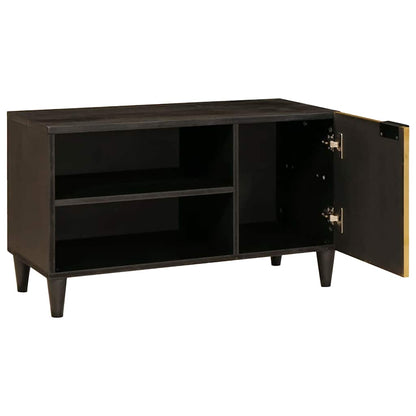 Mobile TV Nero e Oro 80 x 33 x 46 cm legno massello di mango