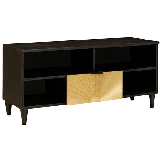Mobile TV Nero e Oro 100 x 33 x 46 cm legno massello di mango