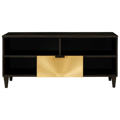Mobile TV Nero e Oro 100 x 33 x 46 cm legno massello di mango