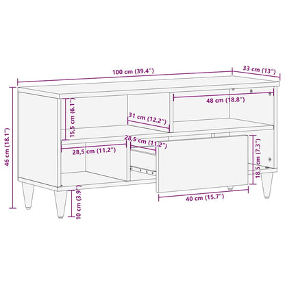 Mobile TV Nero e Oro 100 x 33 x 46 cm legno massello di mango