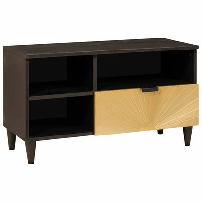 Mobile TV Nero e Oro 80 x 33 x 46 cm legno massello di mango