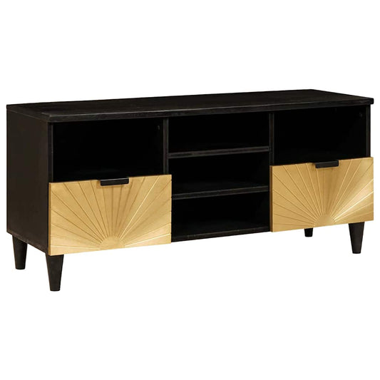 Mobile TV Nero e Oro 100 x 33 x 46 cm legno massello di mango