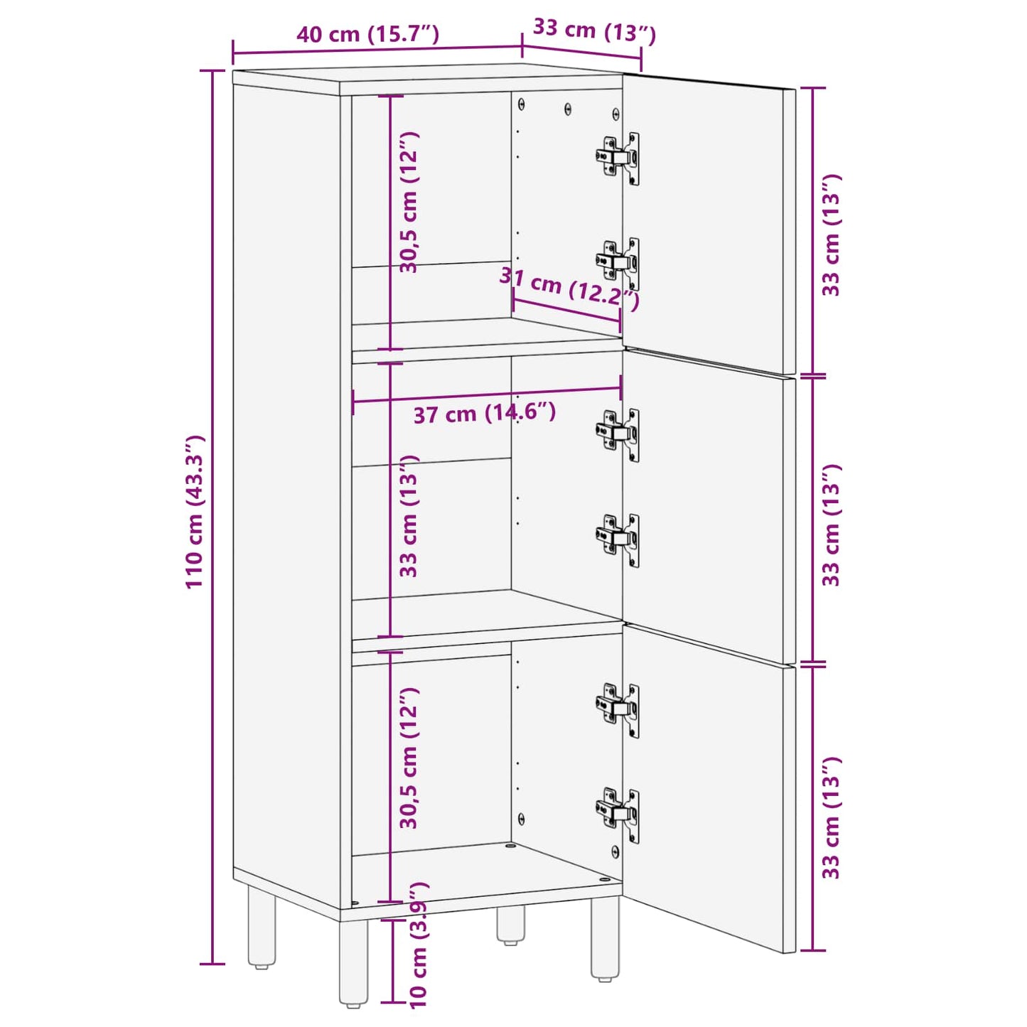 Credenza con porta Finitura Bianco Lavato 40 x 33 x 110 cm | homemem39