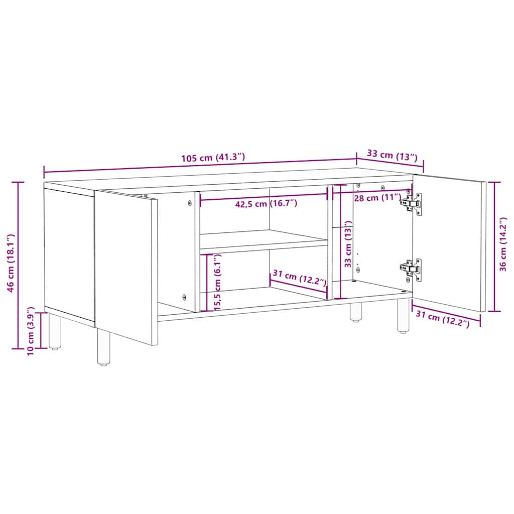 Mobile TV con porta Finitura Marrone Acacia 105 x 33 x 46 cm | homemem39