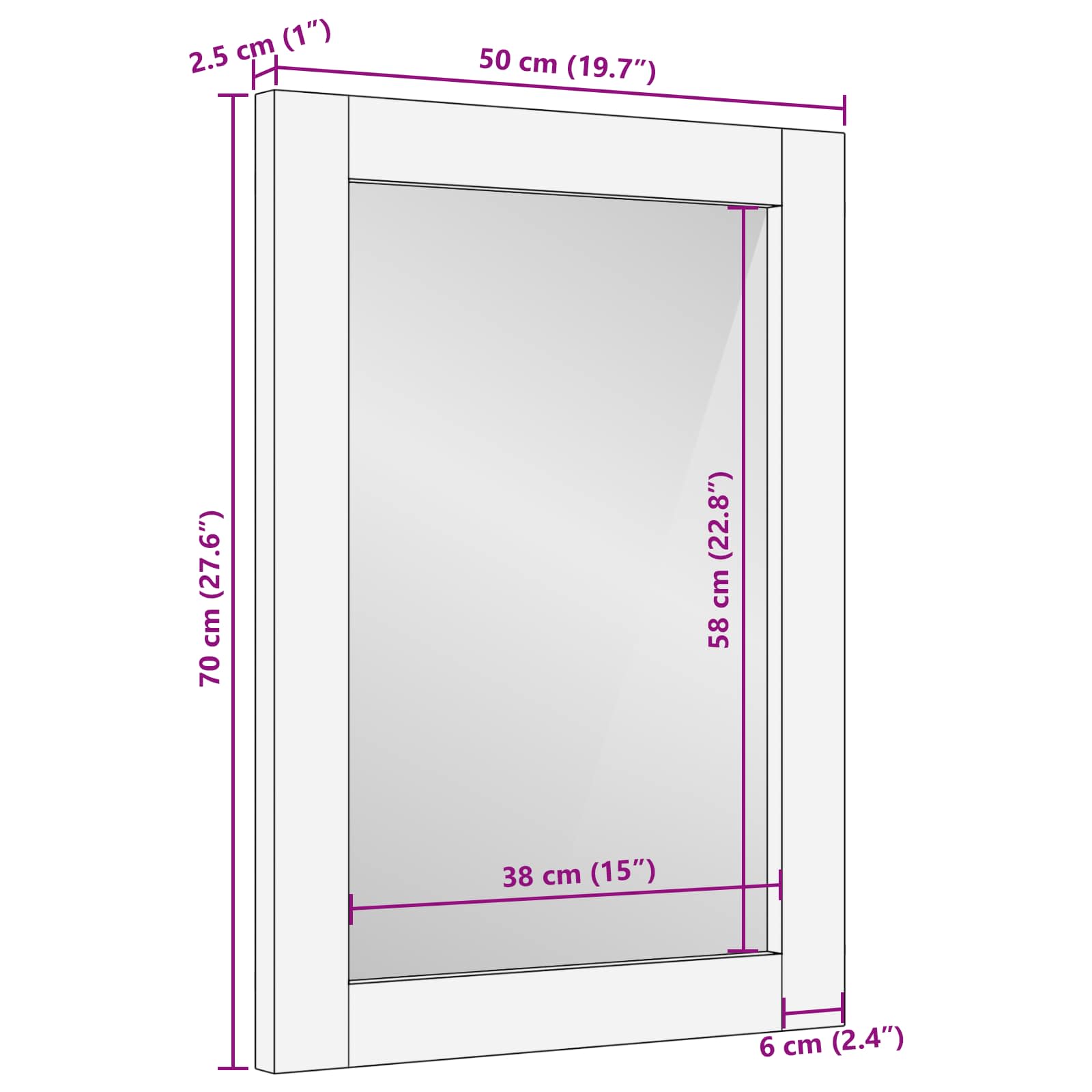 Specchio da bagno Finitura Marrone Acacia 50 x 70 x 2,5 cm | homemem39