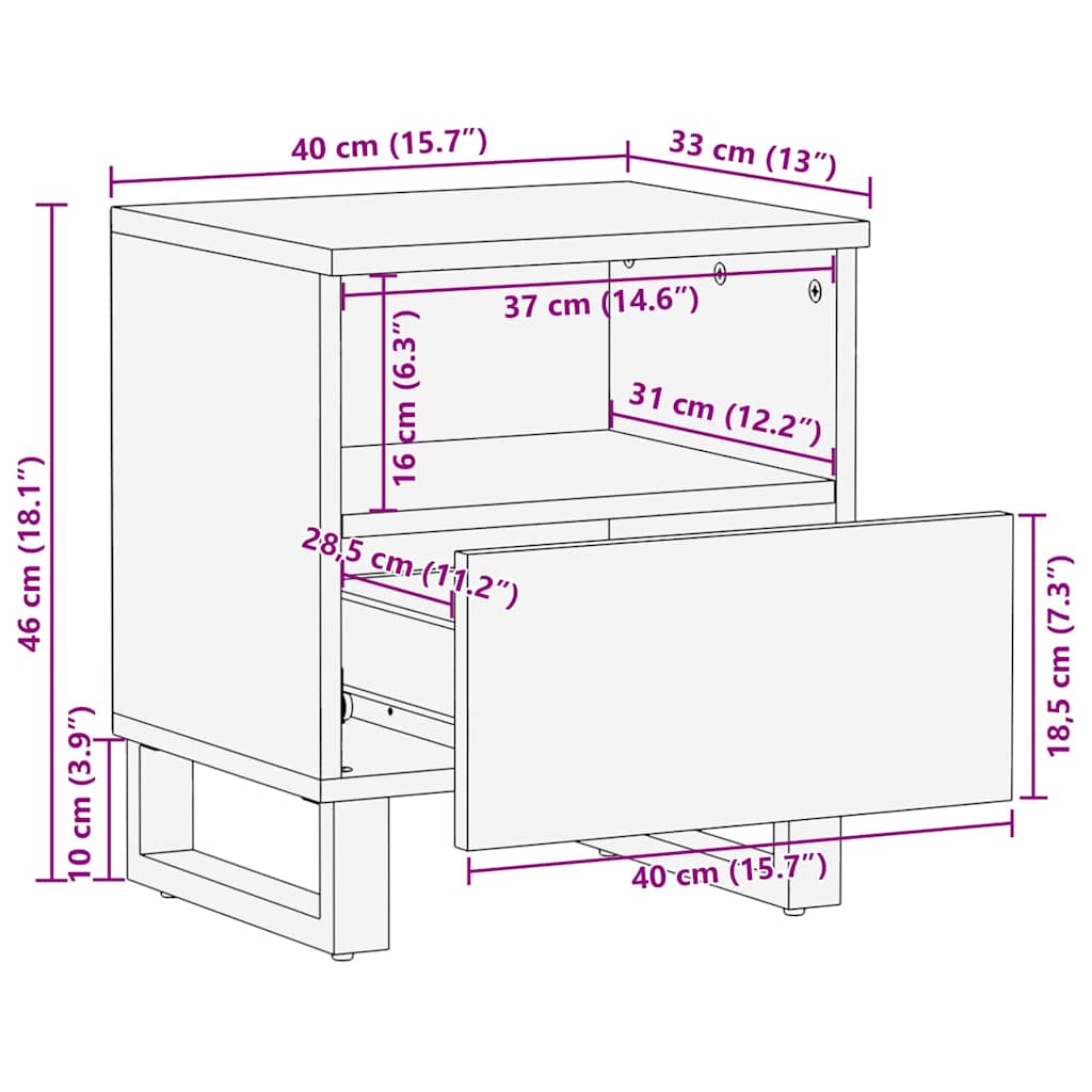 Armadio da Notte con cassetto Marrone 40 x 33 x 46 cm