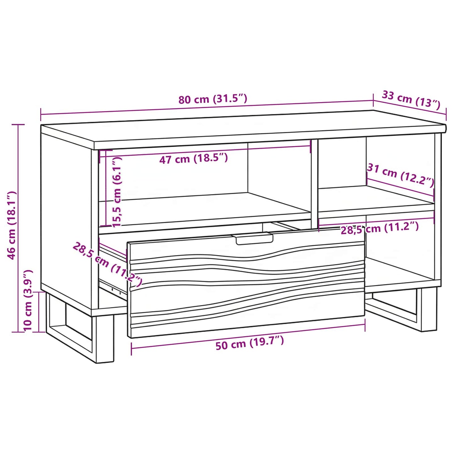 Unità TV con cassetto Marrone 80 x 33 x 46 cm Legno multistrato | homemem39