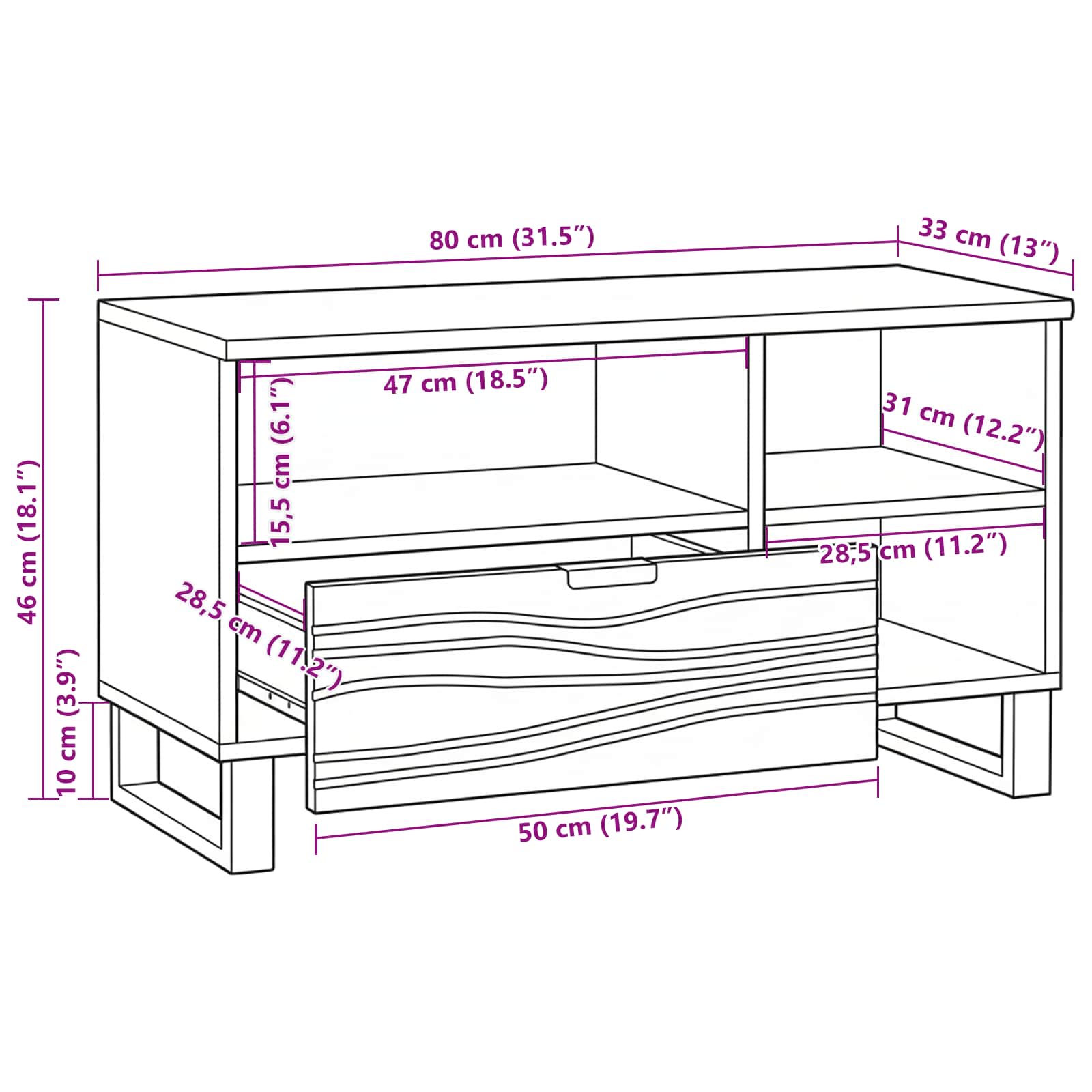Unità TV con cassetto Marrone 80 x 33 x 46 cm Legno multistrato | homemem39