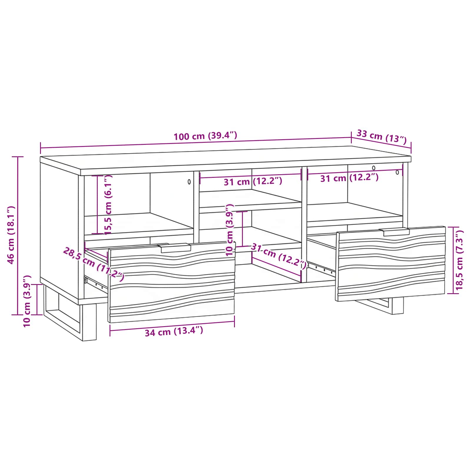 Unità TV Marrone 100 x 33 x 46 cm Legno multistrato | homemem39