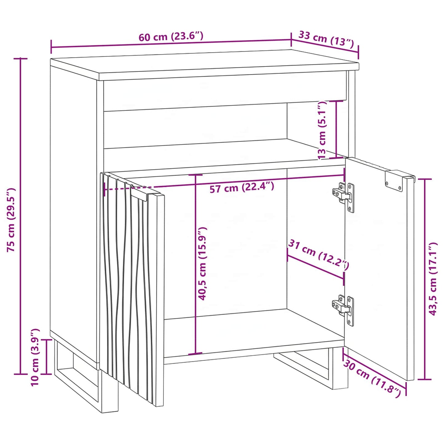 Credenza Marrone 60 x 33 x 75 cm legno massello di mango | homemem39