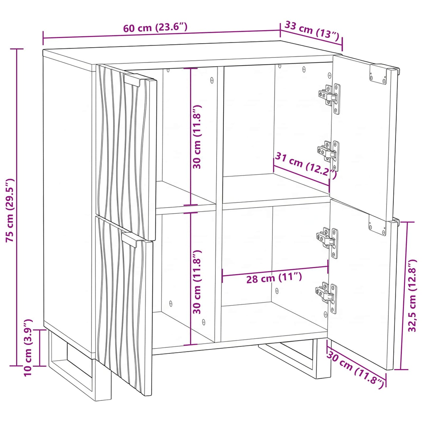 Credenza Marrone 60 x 33 x 75 cm legno massello di mango | homemem39