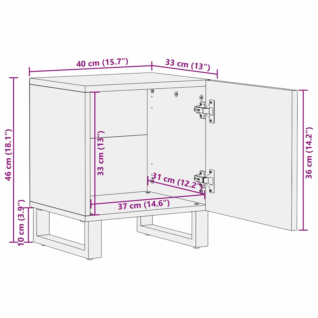 Comodini 2 pcs Naturale 40 x 33 x 46 cm legno massello di mango