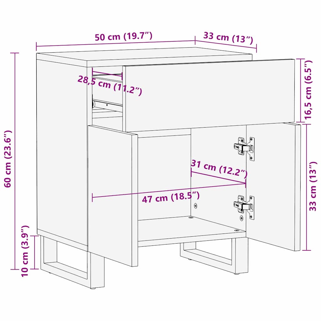 Armadio da Notte con cassetto Bianco e nero 50 x 33 x 60 cm