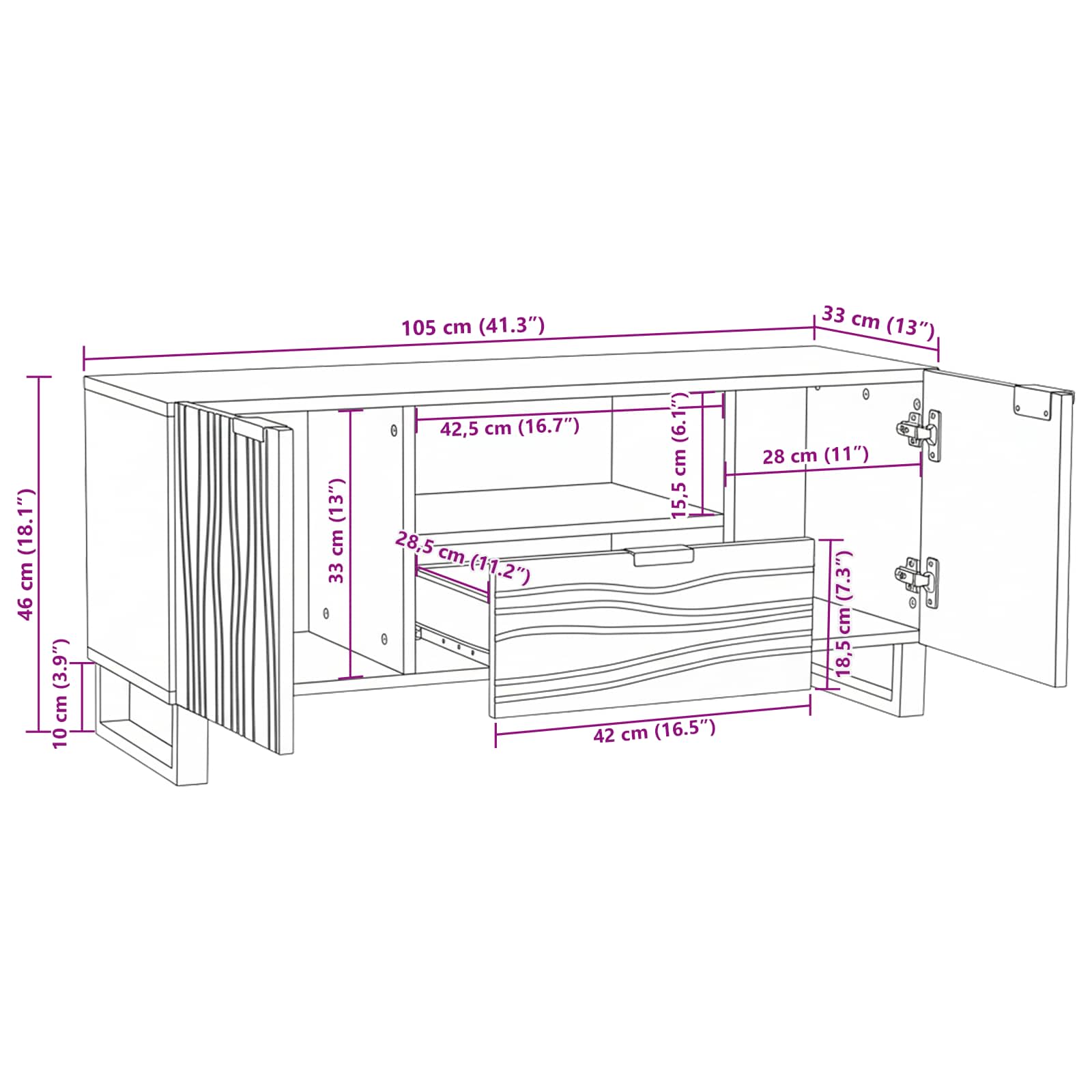 Unità TV con cassetto Bianco 105 x 33 x 46 cm Legno multistrato | homemem39