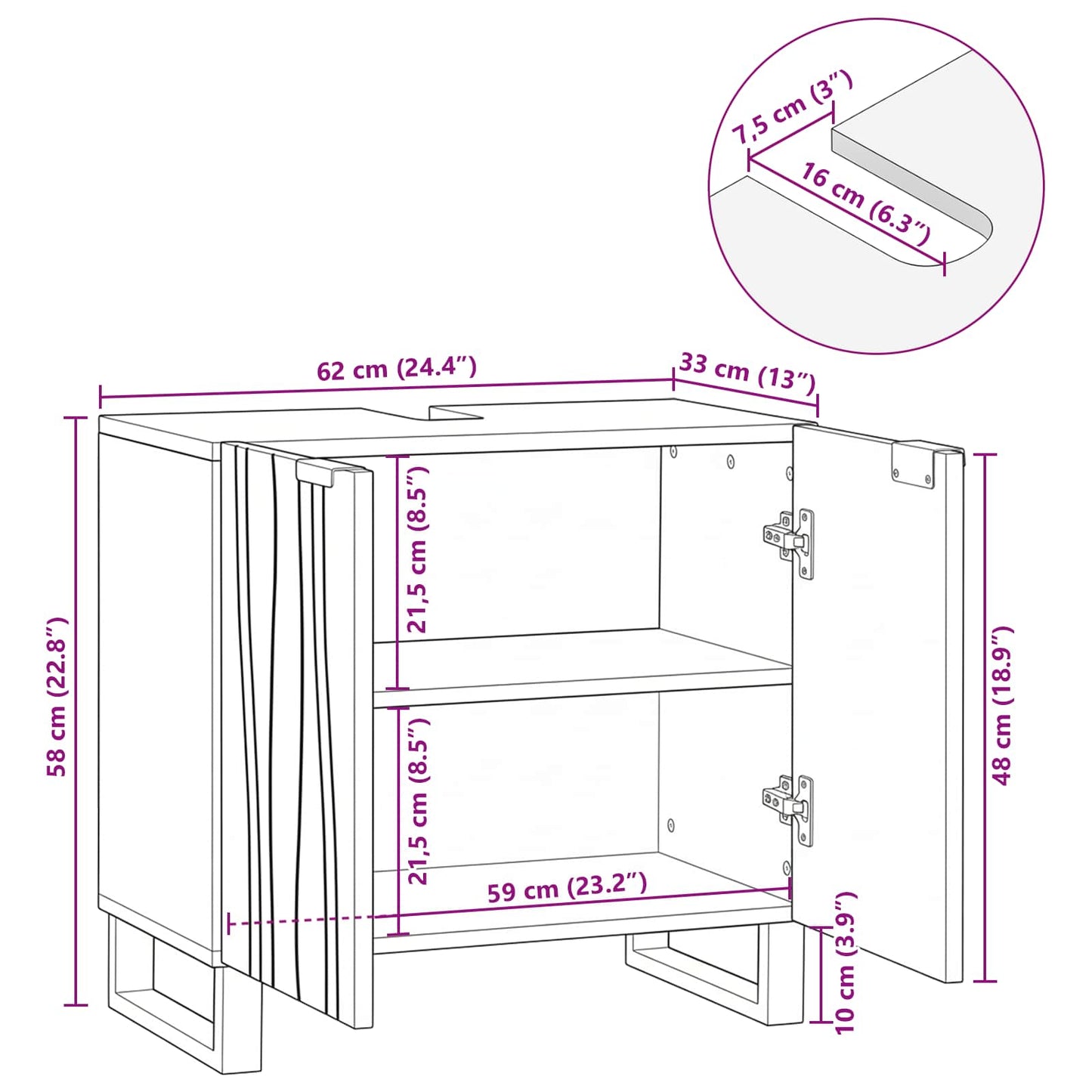 Armadio per Lavabo da Bagno con porta Bianco 62 x 33 x 58 cm | homemem39
