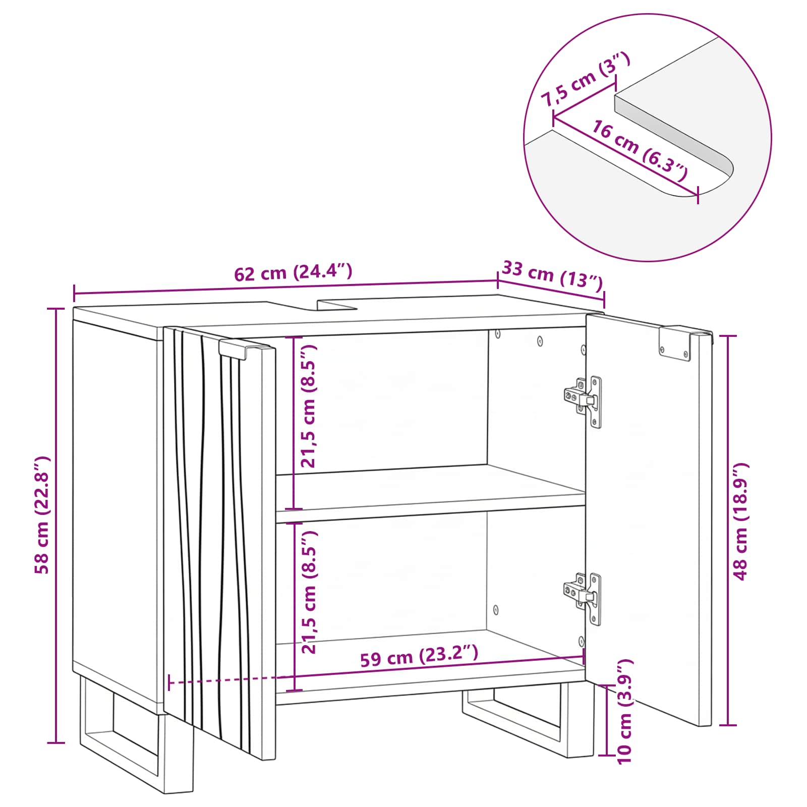 Armadio per Lavabo da Bagno con porta Bianco 62 x 33 x 58 cm | homemem39