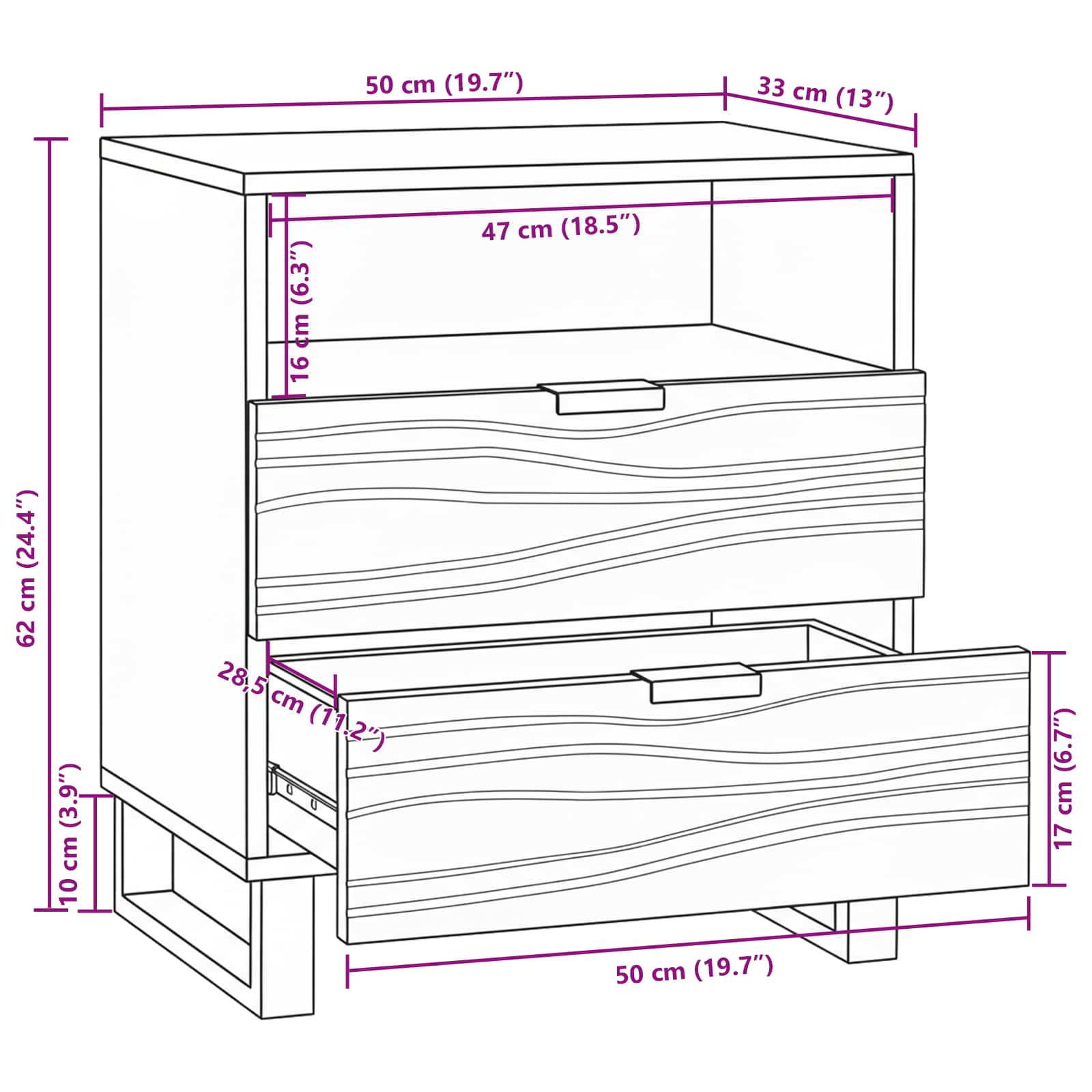 Armadio da Notte Noce 50 x 33 x 62 cm Legno ingegnerizzato | homemem39