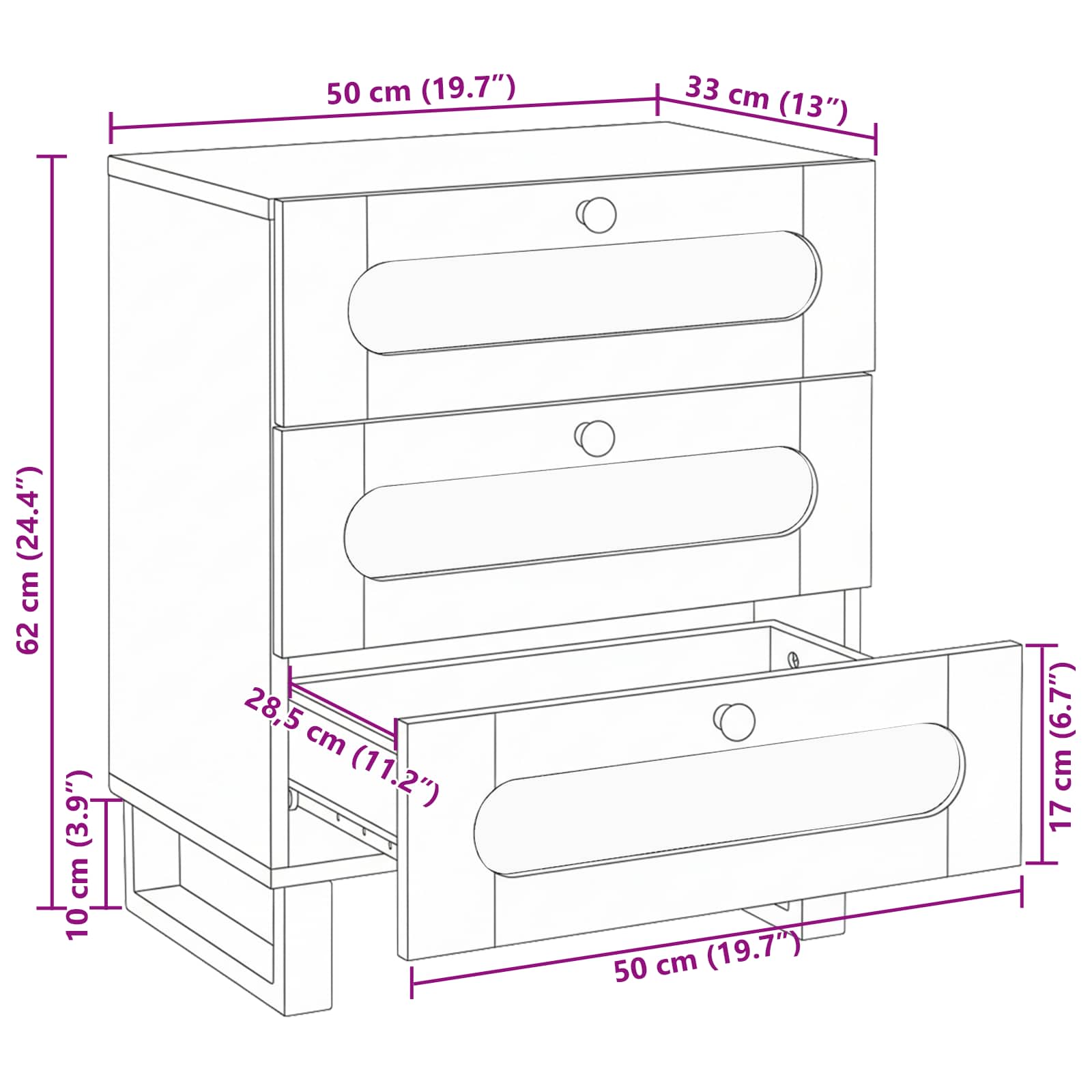 Armadio da Notte con cassetto Naturale 50 x 33 x 62 cm | homemem39