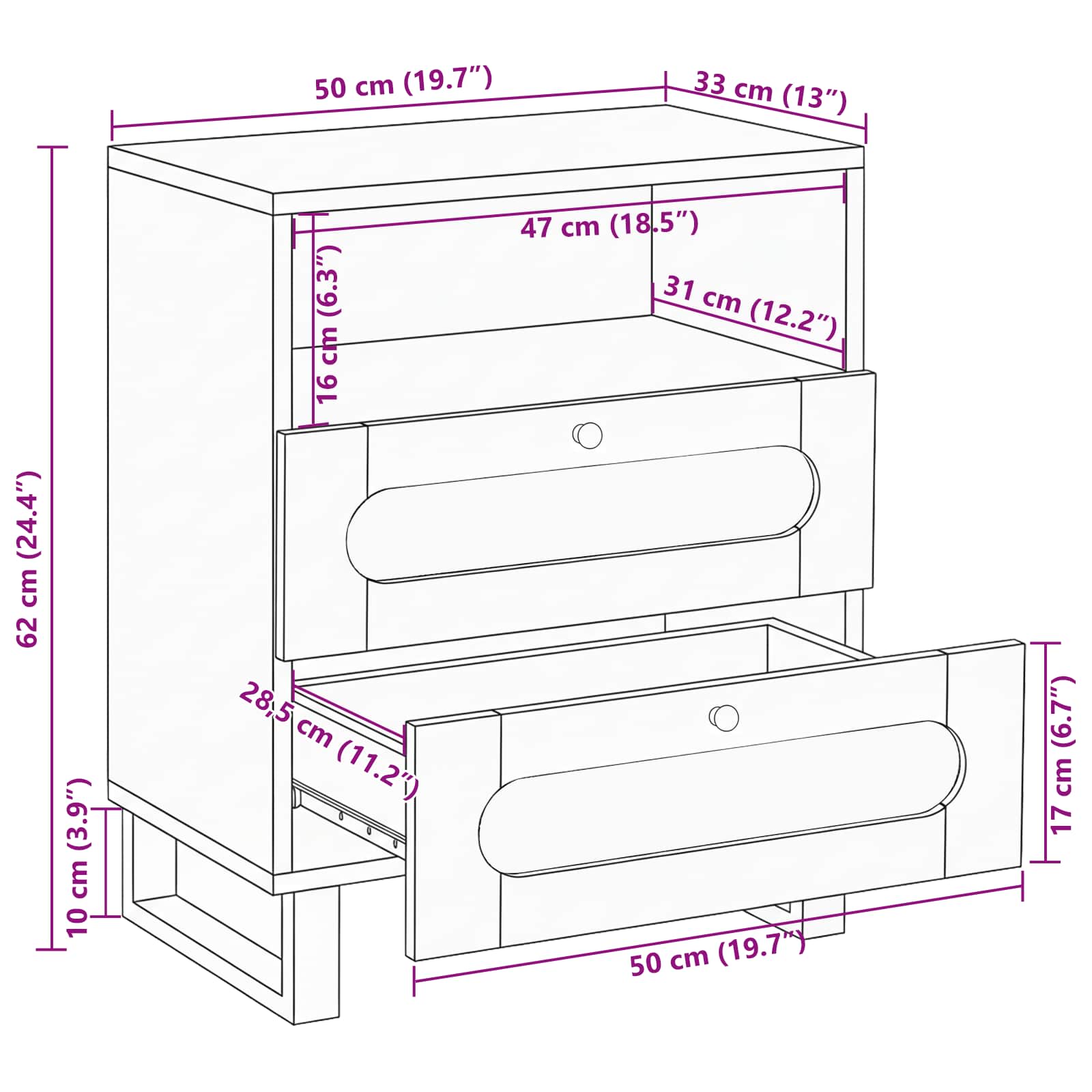Armadio da Notte con cassetto Naturale 50 x 33 x 62 cm | homemem39