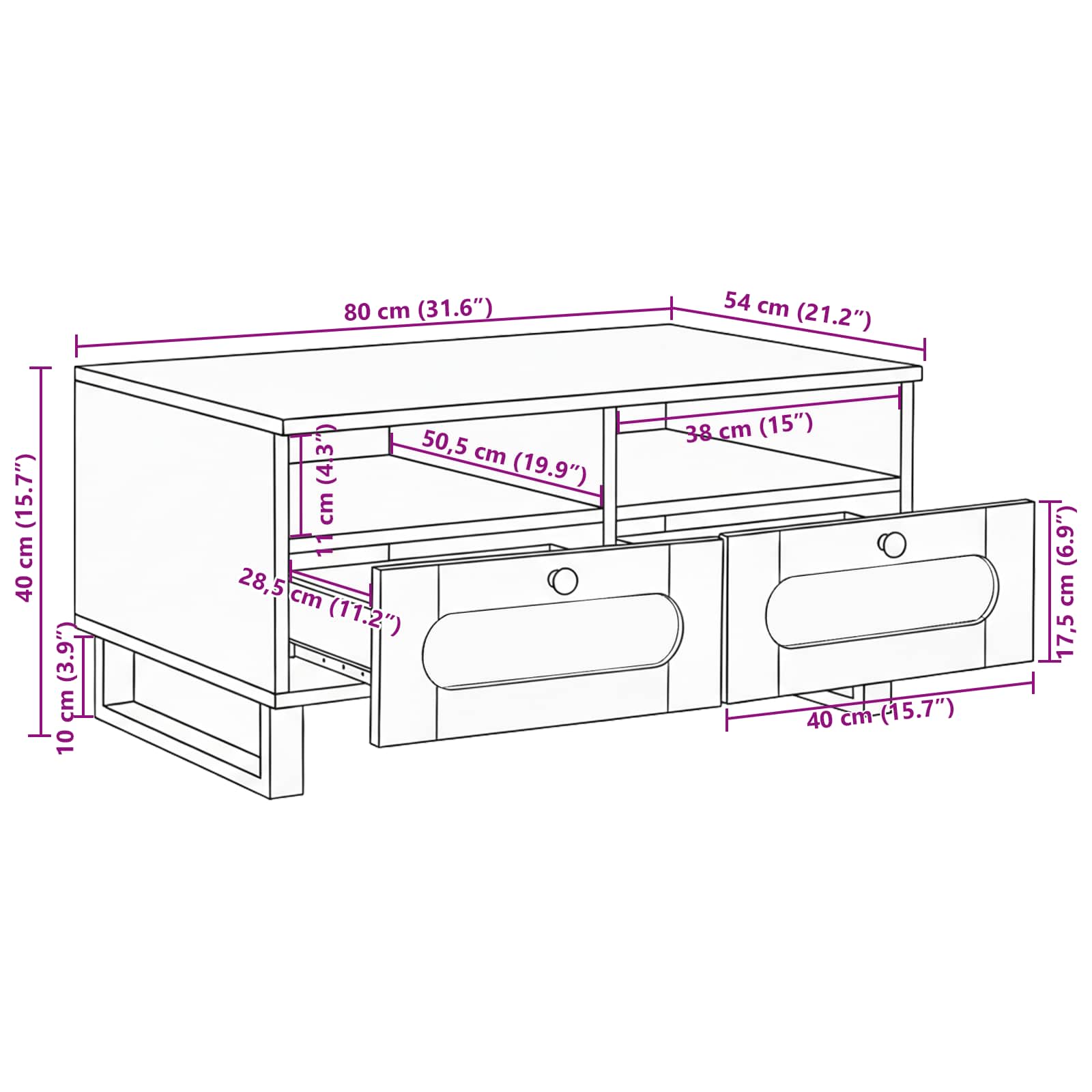 Tavolino da salotto Rovere artigianale 80 x 54 x 40 cm | homemem39
