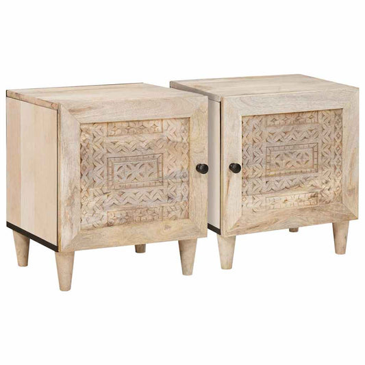 Comodino 2 pcs Beige 40 x 33 x 46 cm legno massello di mango - homemem39