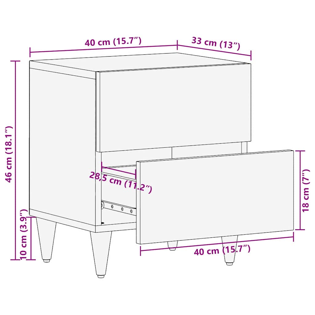 Comodino Beige 40 x 33 x 46 cm legno massello di mango