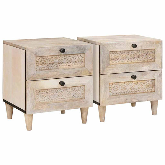 Comodino 2 pcs Beige 40 x 33 x 46 cm legno massello di mango