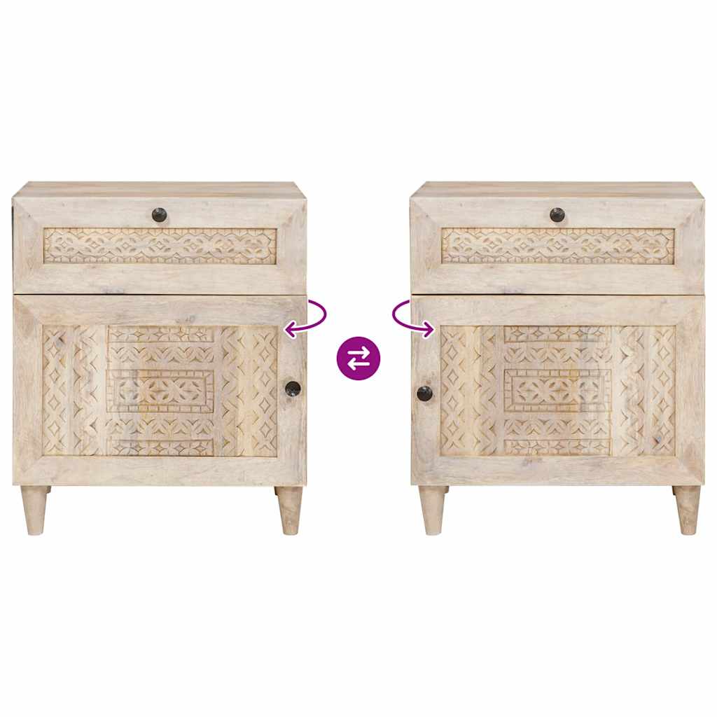 Comodino Beige 50 x 33 x 60 cm legno massello di mango - homemem39