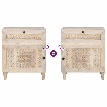 Comodino Beige 50 x 33 x 60 cm legno massello di mango - homemem39