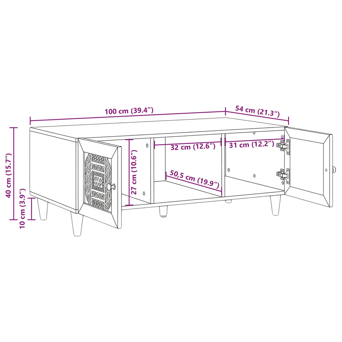 Tavolino da salotto con lo scaffale Beige 100 x 54 x 40 cm | homemem39