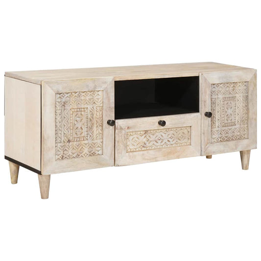 Mobile TV Bianco 105 x 33 x 46 cm legno massello di mango
