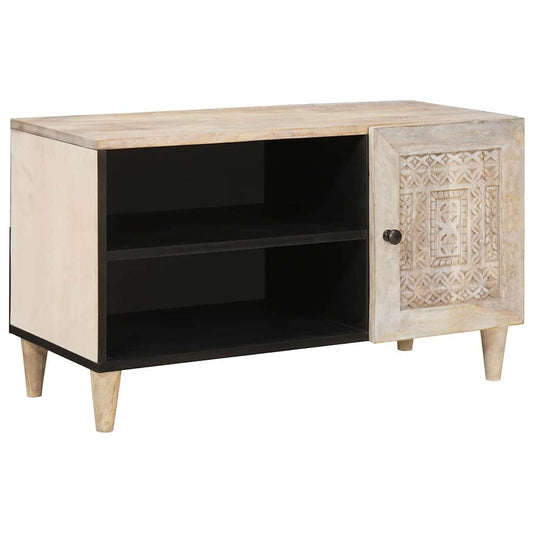 Mobile TV Bianco 80 x 33 x 46 cm legno massello di mango