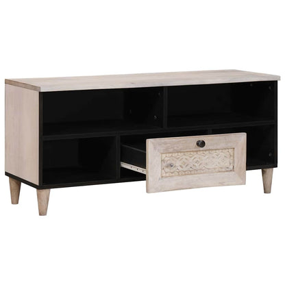 Mobile TV Bianco 105 x 33 x 46 cm legno massello di mango