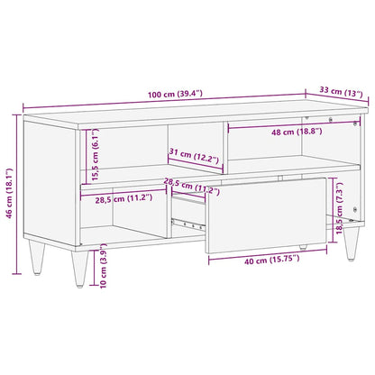 Mobile TV Bianco 105 x 33 x 46 cm legno massello di mango