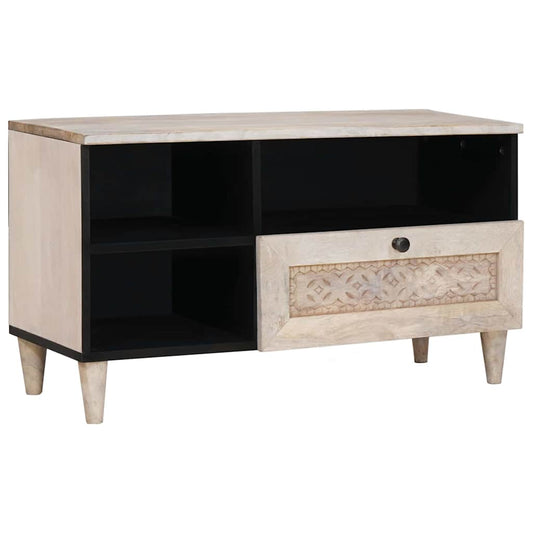 Mobile TV Bianco 80 x 33 x 46 cm legno massello di mango