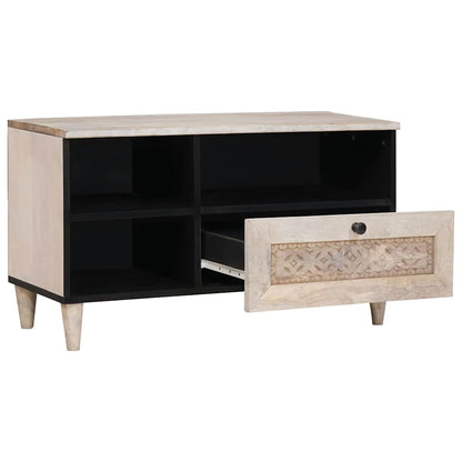 Mobile TV Bianco 80 x 33 x 46 cm legno massello di mango
