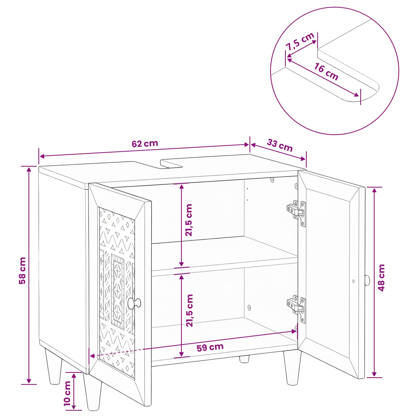 Mobile da Bagno Montaggio a parete Bianco 62 x 33 x 58 cm | homemem39