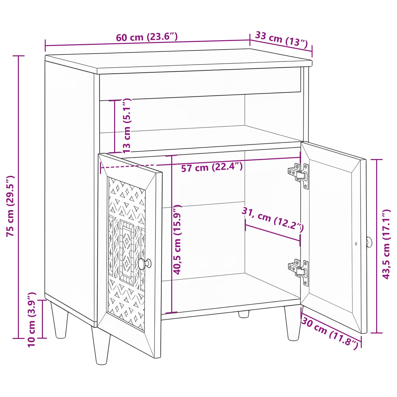 Credenza Bianco 33.5 x 60 x 75 cm | homemem39