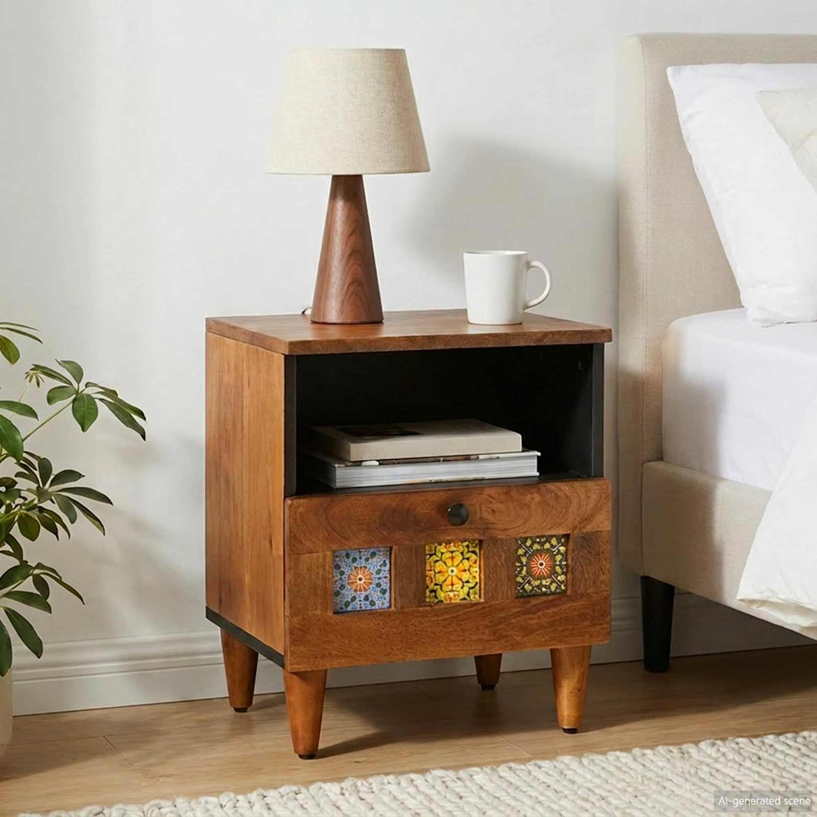 Armadio da Notte con cassetto Marrone 40 x 33 x 46 cm | homemem39