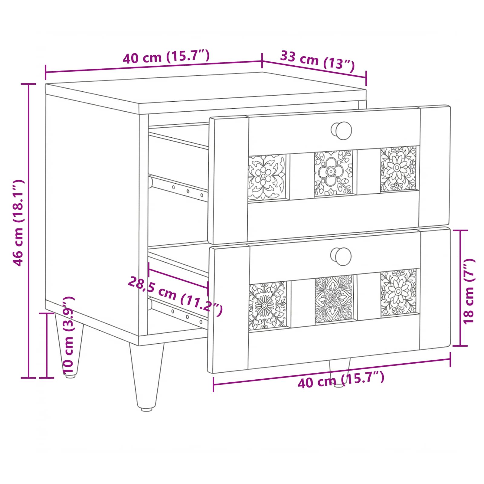 Armadio da Notte con cassetto Naturale 40 x 33,5 x 46 cm | homemem39