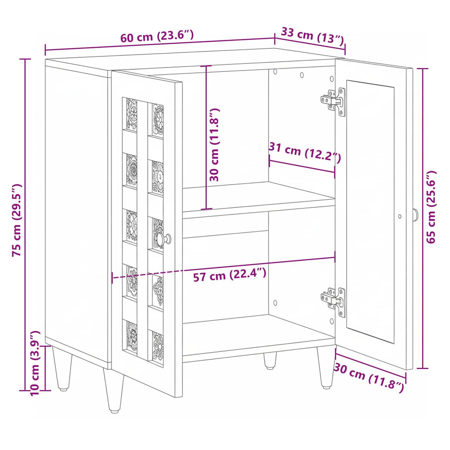 Credenza Naturale 60 x 33 x 75 cm Legno di mango massello | homemem39