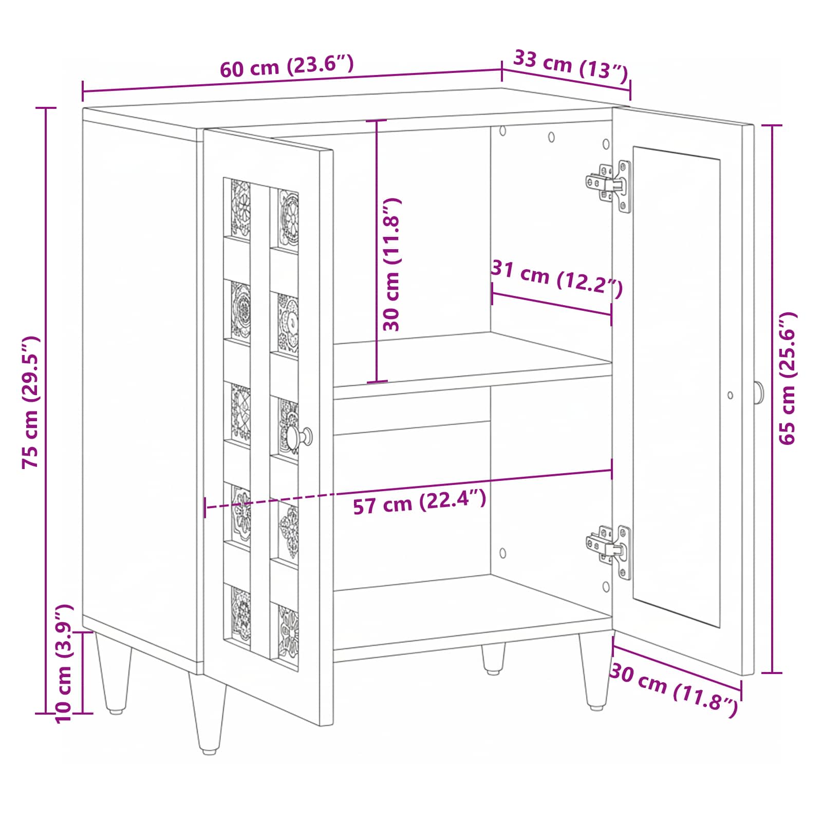 Credenza Naturale 60 x 33 x 75 cm Legno di mango massello | homemem39