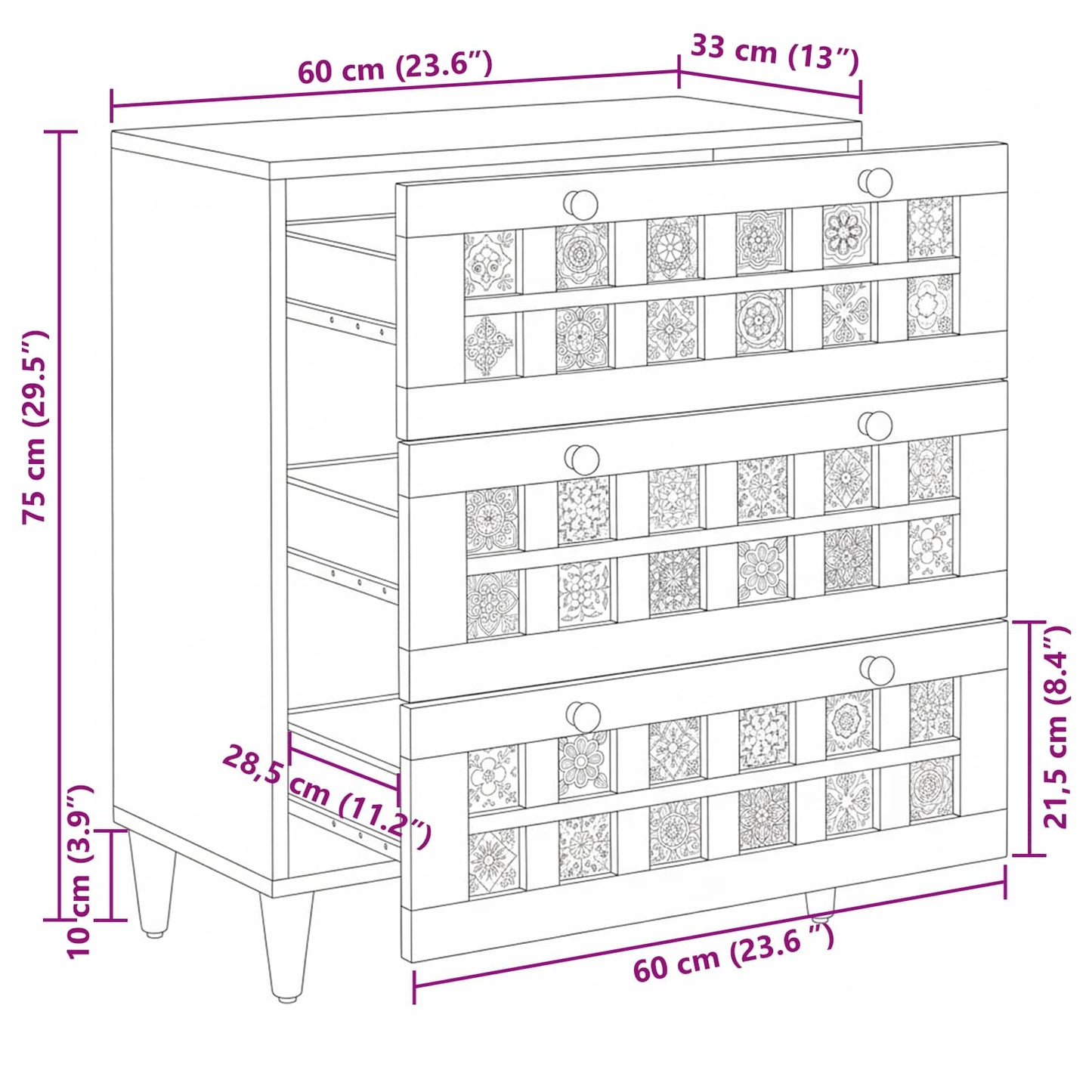 Credenza Naturale 60 x 33 x 75 cm Legno di mango massello | homemem39