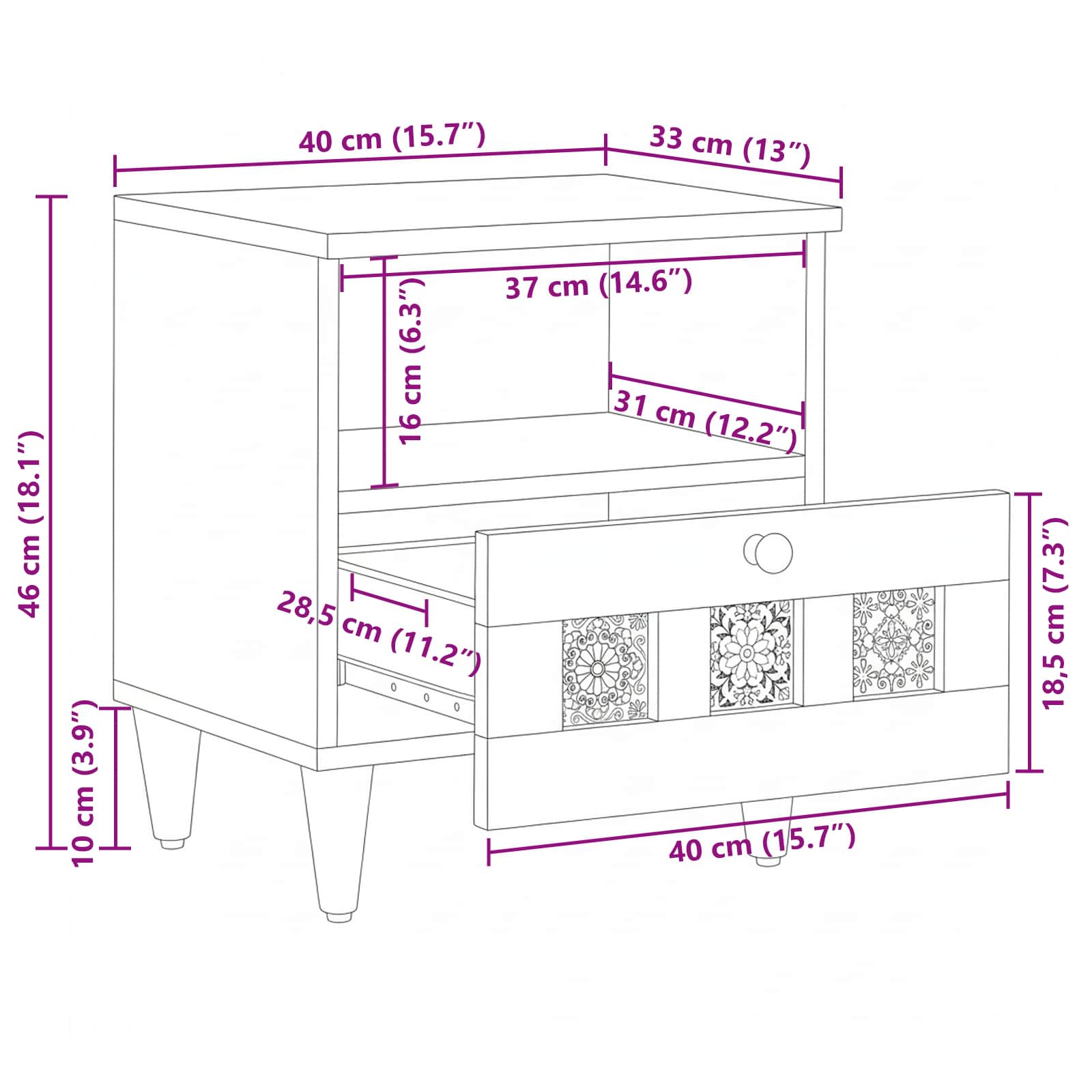 Armadio da Notte con cassetto Naturale 40 x 33 x 46 cm | homemem39