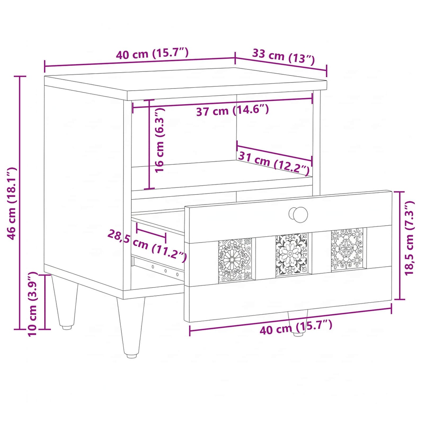 Armadio da Notte con cassetto 2 pcs Naturale 40 x 33 x 46 cm | homemem39