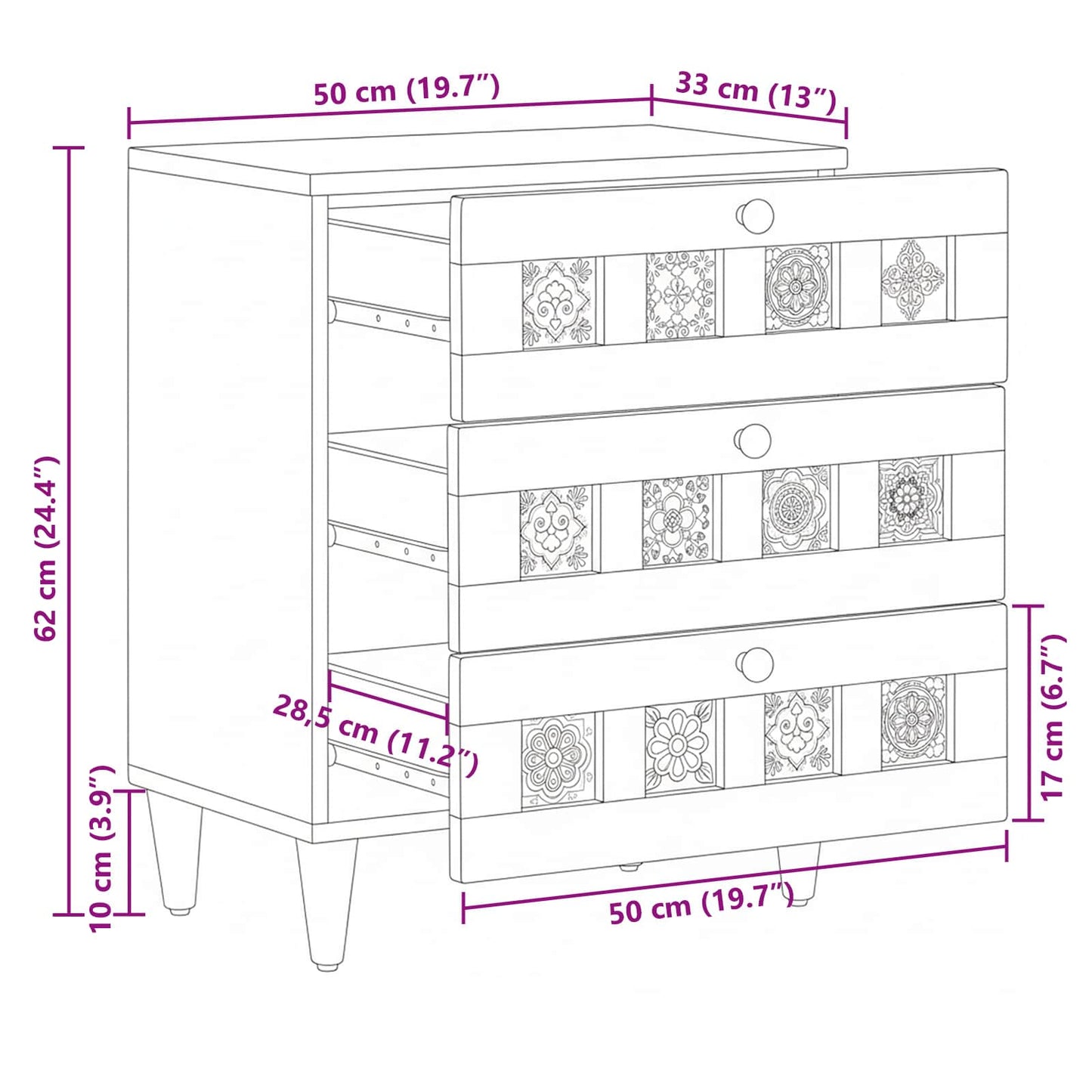 Armadio da Notte con cassetto Naturale 50 x 33 x 62 cm | homemem39