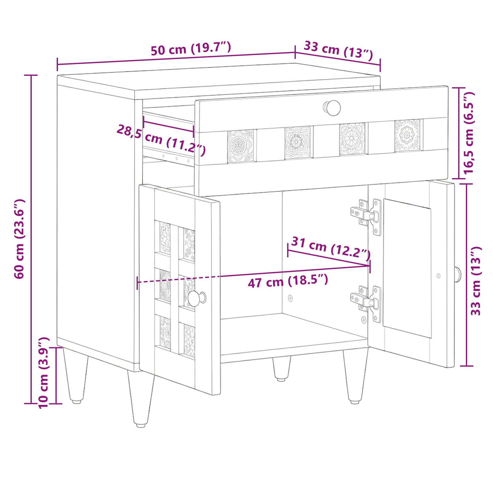 Armadio da Notte con cassetto Naturale 50 x 33 x 60 cm | homemem39