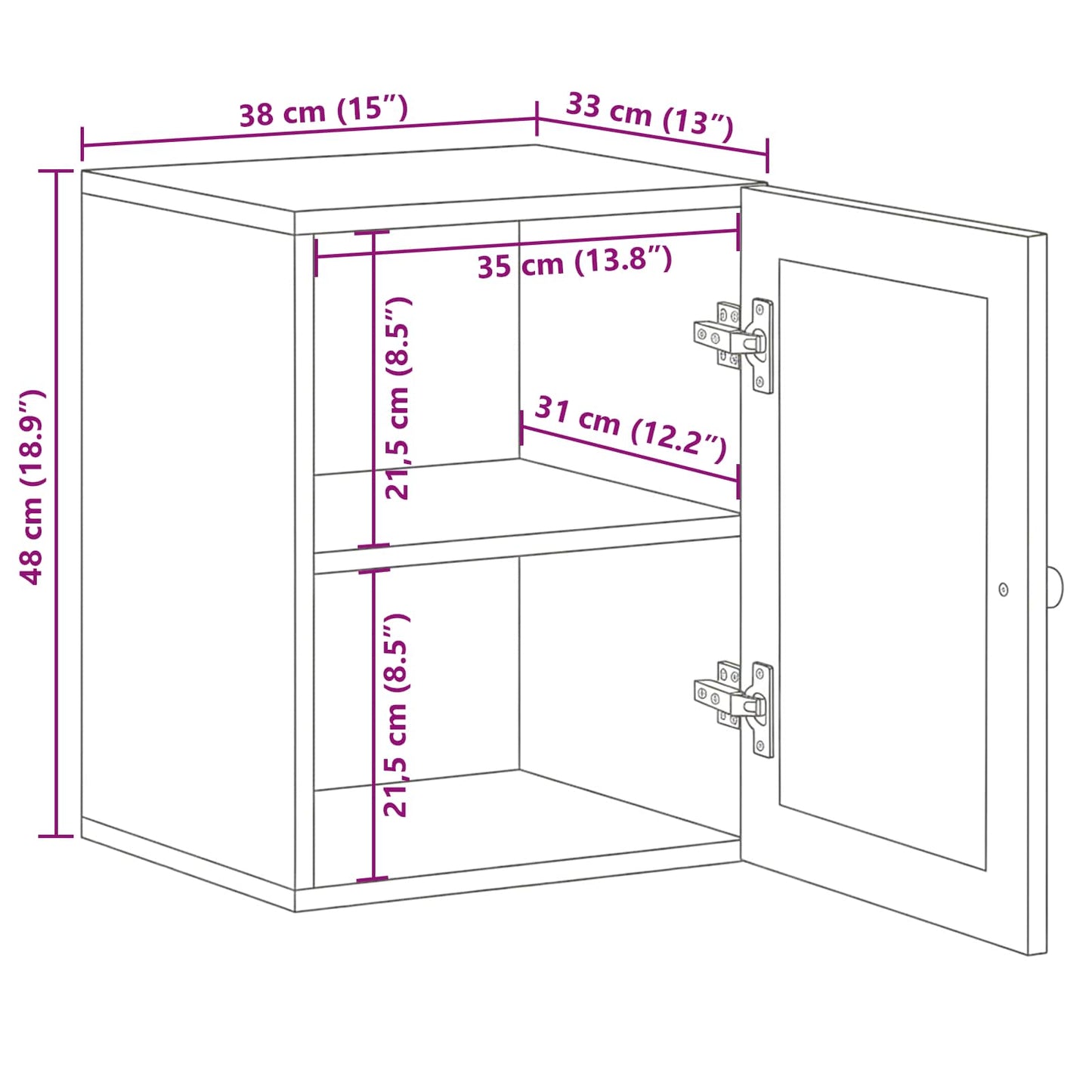 Mobile Appeso da Bagno con porta Naturale 38 x 33 x 48 cm | homemem39