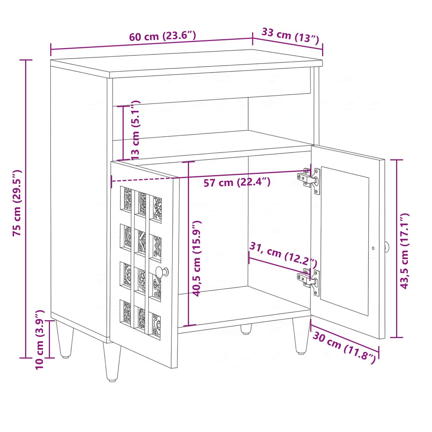 Credenza Naturale 60 x 33,5 x 75 cm Legno di mango massello | homemem39